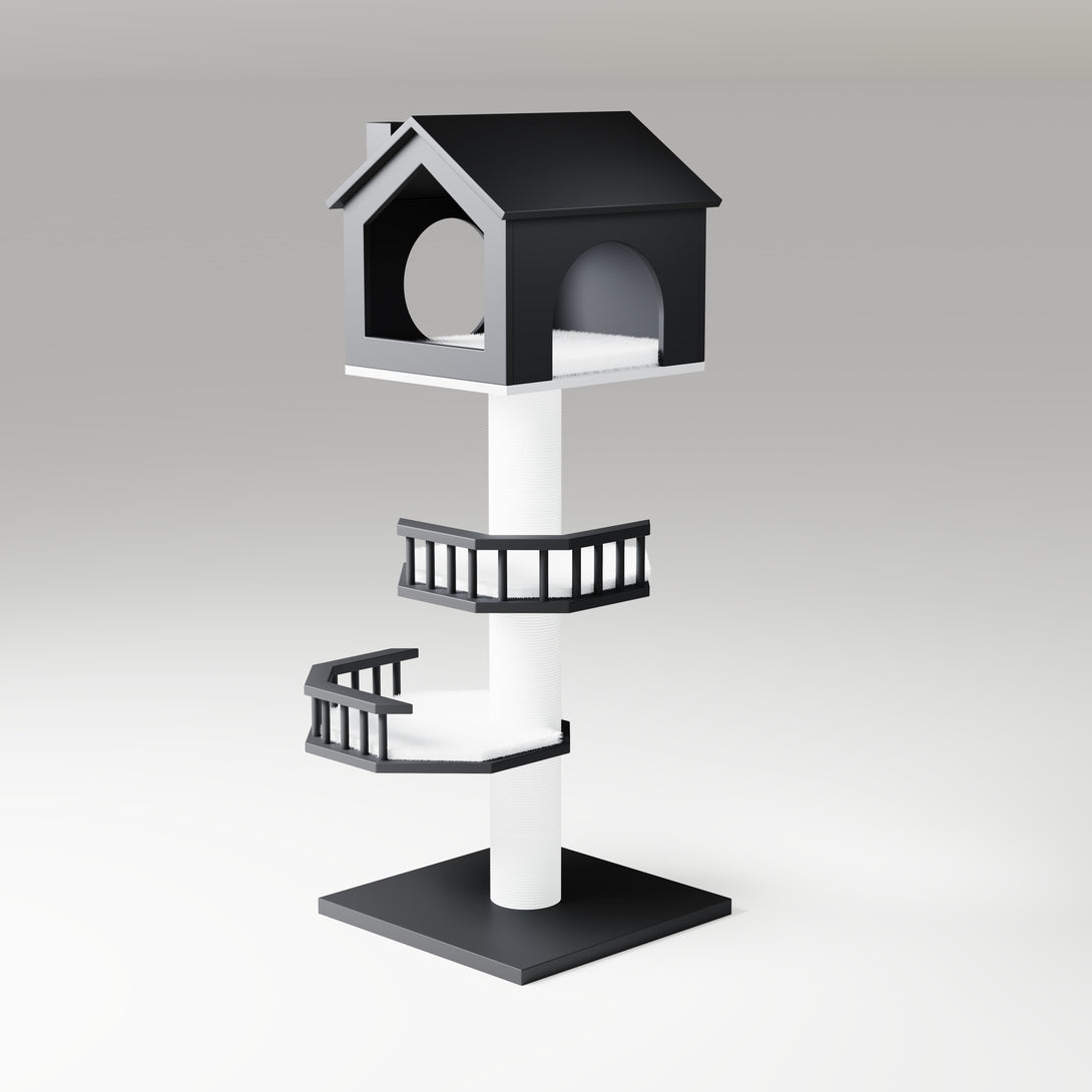 Catsvillas Black Nest Cat Tree, Modern Wooden Cat Tree