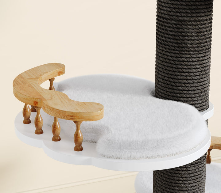 Catsvillas Lonra modern solid wood cat tree tower with scratching posts, black & white