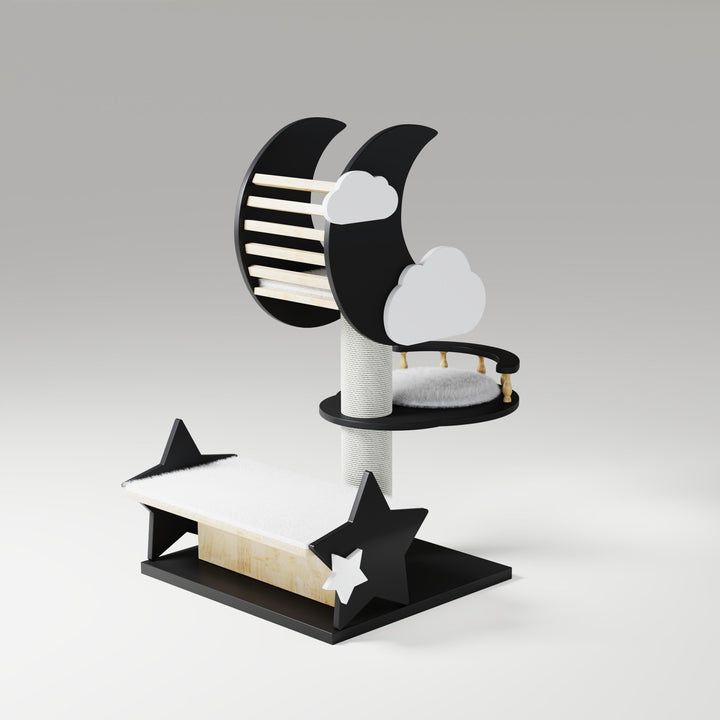 Catsvillas - Moon Star Cat Tree in Black & White with Cushions- Cat Furniture