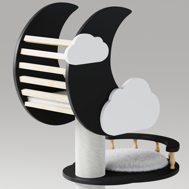 Catsvillas - Moon Star Cat Tree in Black & White with Cushions - Cat Furniture