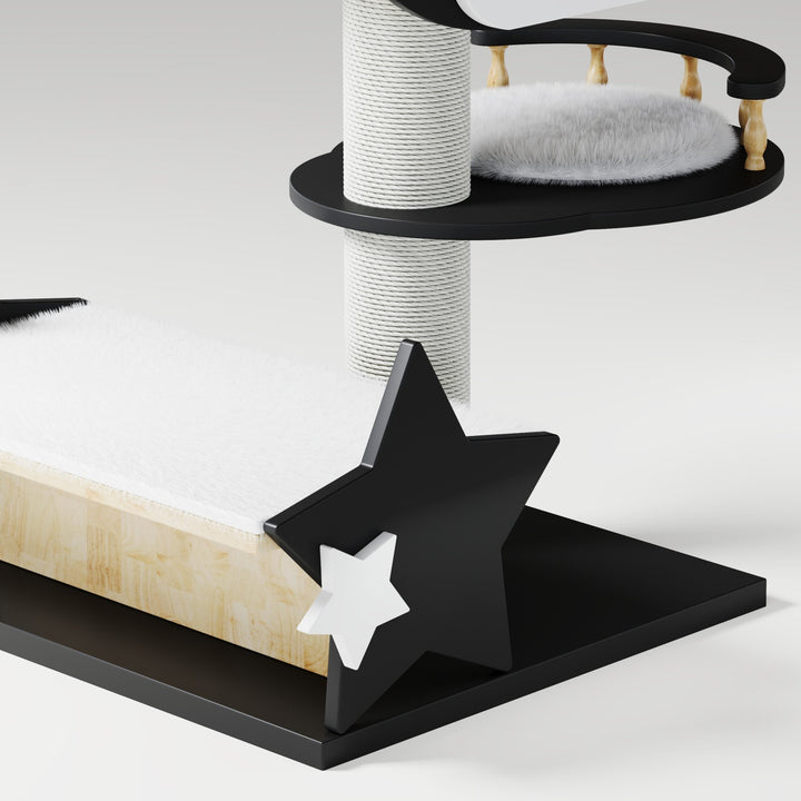 Catsvillas - Moon Star Cat Tree in Black & White with Cushions - Cat Furniture