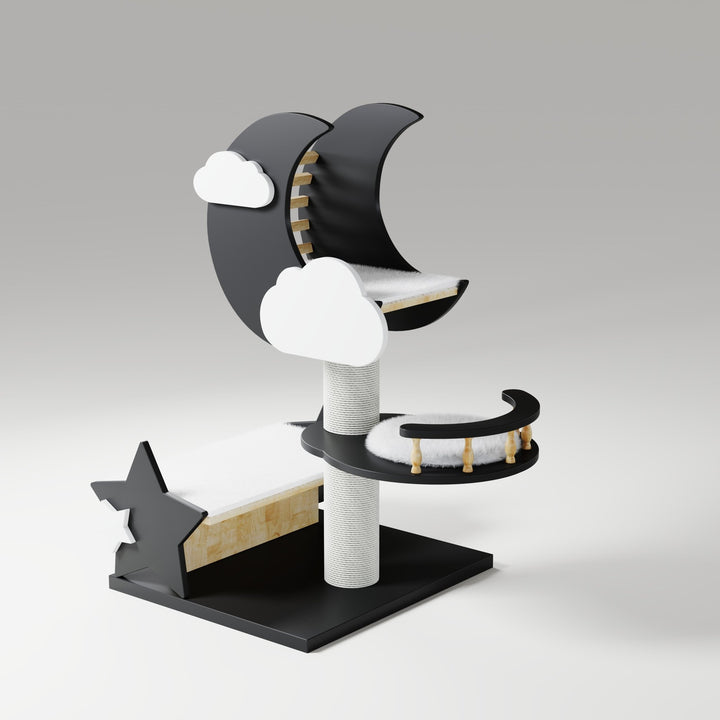 Catsvillas - Moon Star Cat Tree in Black & White with Cushions - Cat Furniture