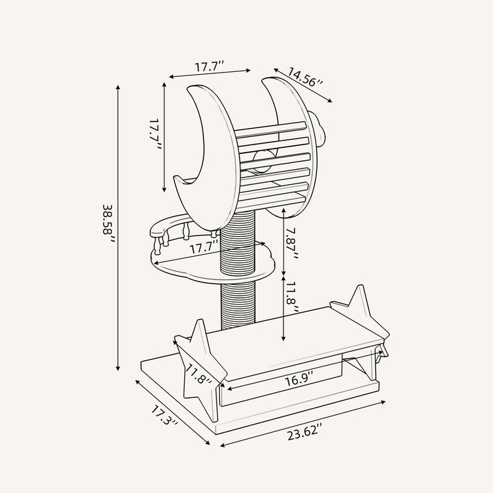 Catsvillas Moon Star Cat Tree in Black & White with Cushions, Cat Furniture