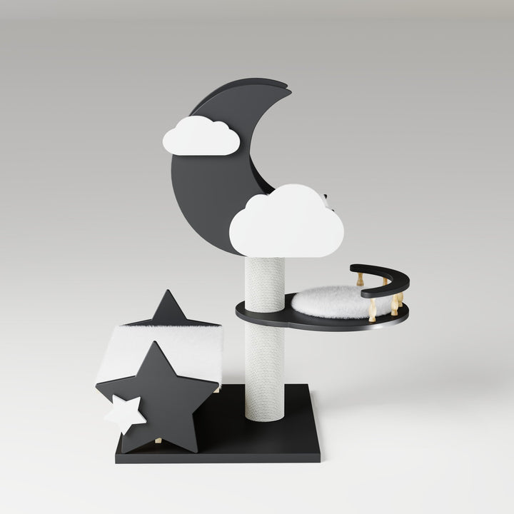 Catsvillas - Moon Star Cat Tree in Black & White with Cushions- Cat Furniture