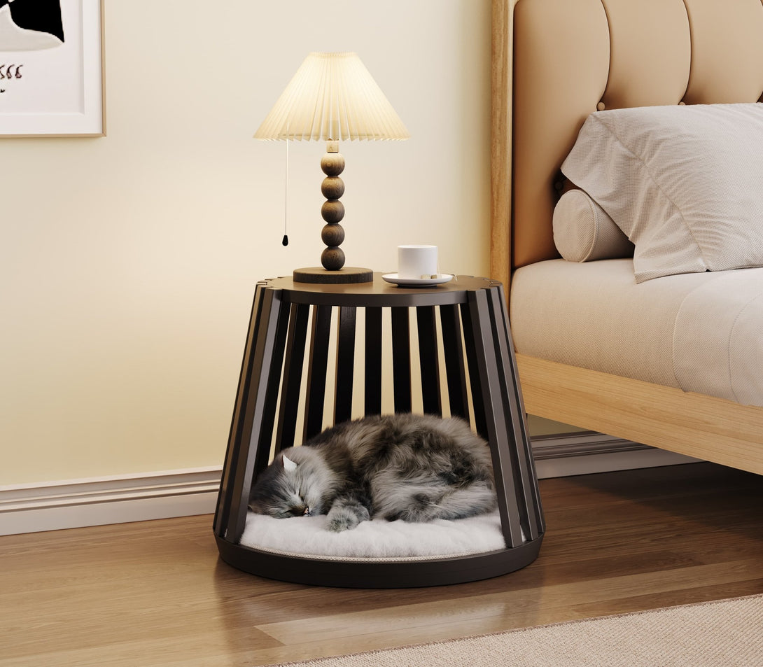 Catsvillas Omee Black Cat Bedside Cabinet with cushion