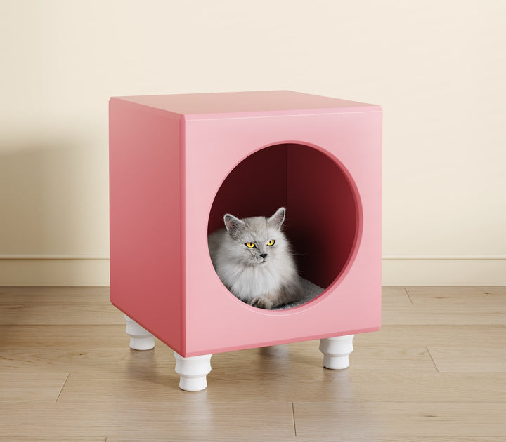 Catsvillas Tisha Modern Pink Cat Bedsides Cabinet with cushion, cat furniture