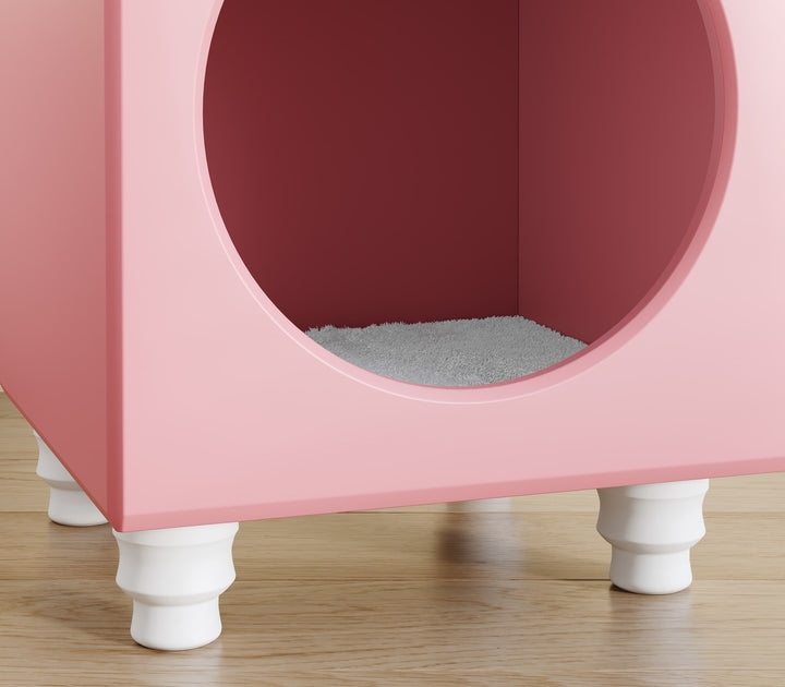 Catsvillas Tisha Modern Pink Cat Bedside Cabinet with cushion, cat furniture