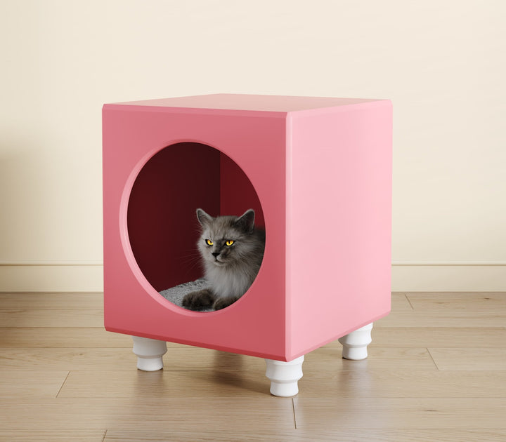 Catsvillas Tisha Modern Pink Cat Bedside Cabinet with cushion, cat furniture