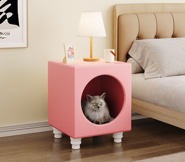 Catsvillas Tisha Modern Pink Cat Bedside Cabinet with cushion, cat furniture